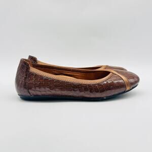 Vionic Brown Croc-Embossed Flats
